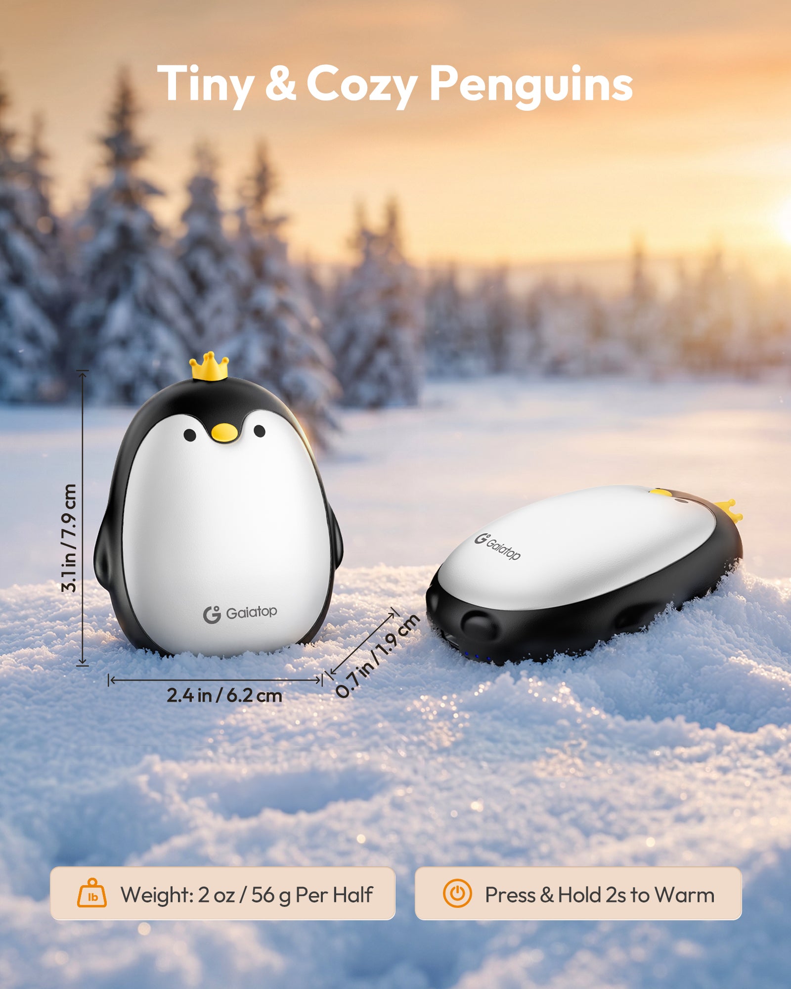 Gaiatop Magnetic Hand Warmers Rechargeable 2 Pack, Pocket Penguin HW-05A