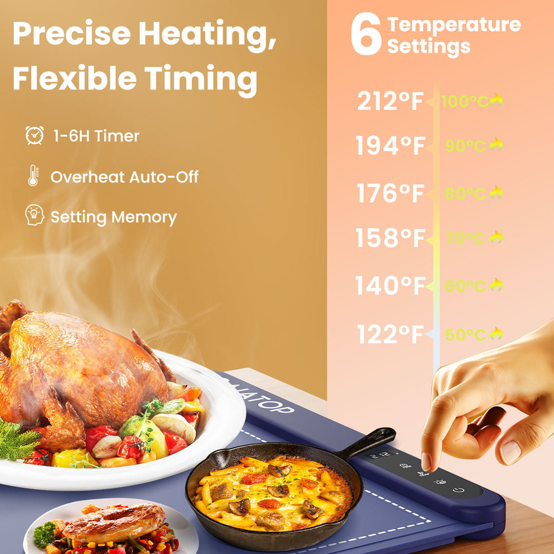Gaiatop Smart Food Warming Tray - 7 Temp Settings & Auto Keep Warm G006 Pro MaX