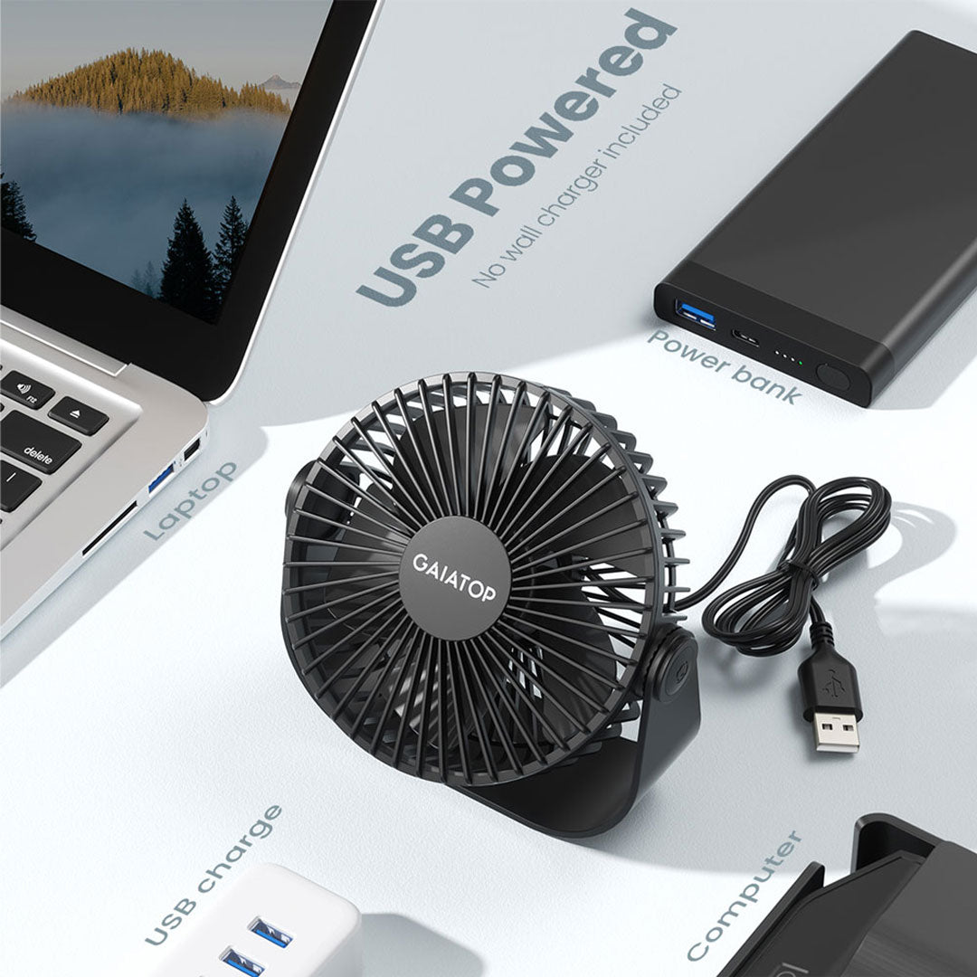 5.5-Inch USB Desk Fan with 3 Speeds Quiet Operation & 105° Adjustable Stand Compact Table Fan for Home Office & Travel TF-55B