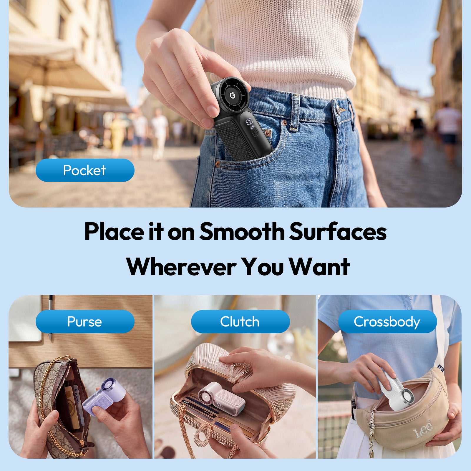 Gaiatop Ultra-Compact Turbo Handheld Fan with LED Display - Pocket-Sized, High-Speed Cooling HF-18