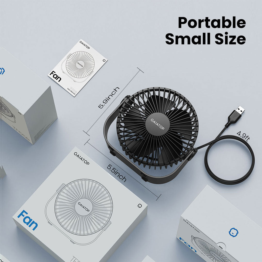 5.5-Inch USB Desk Fan with 3 Speeds Quiet Operation & 105° Adjustable Stand Compact Table Fan for Home Office & Travel TF-55B