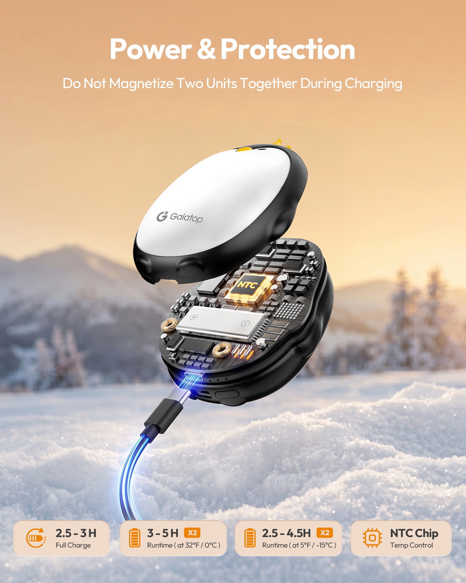 Gaiatop Magnetic Hand Warmers Rechargeable 2 Pack, Pocket Penguin HW-05A