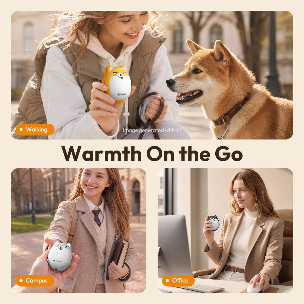Gaiatop Rechargeable Hand Warmers 2 Pack, Cute Dog Magnetic Design HW-16