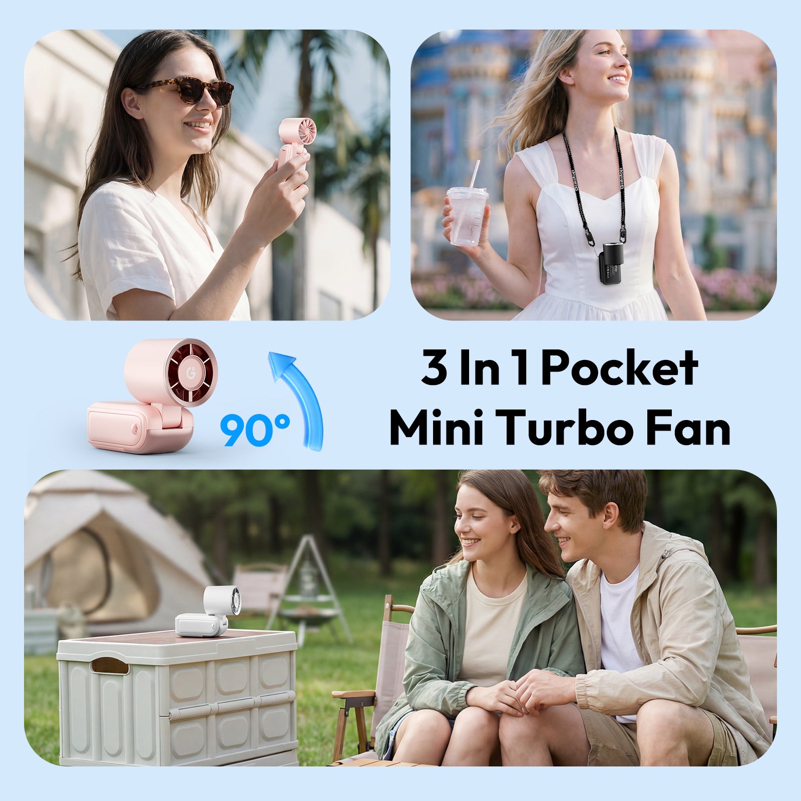 Gaiatop Portable Mini Fan Handheld, 3-in-1 Foldable Pocket Fan HF-25