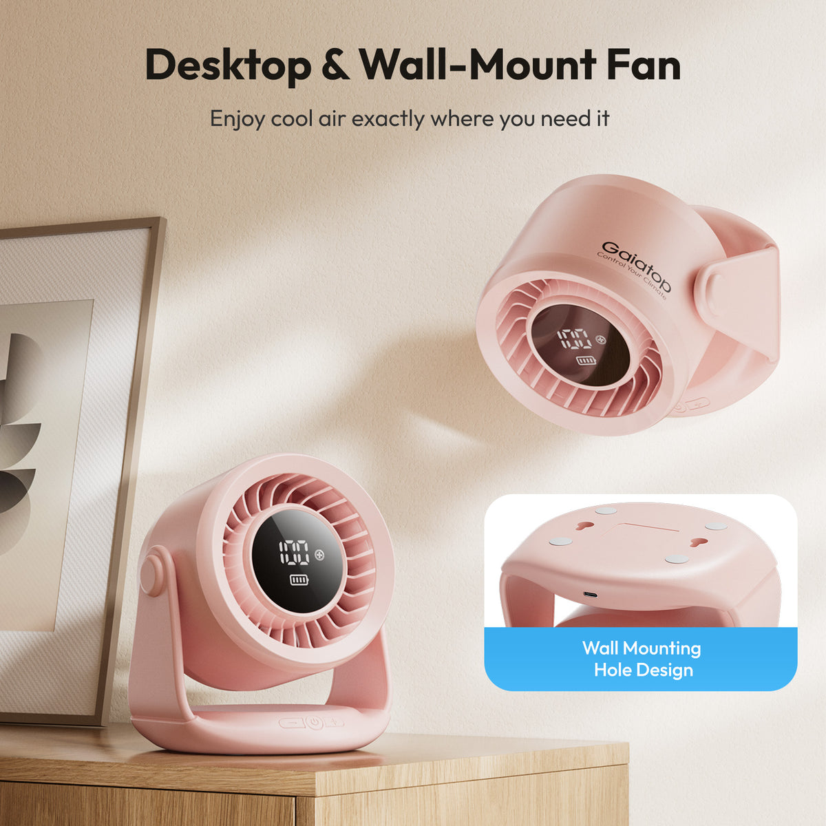 Gaiatop Desktop Fan Battery Life Wall Mounted Desktop Dual Use AF-02