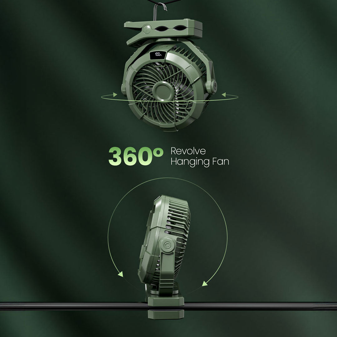 Convenient Outdoor Fan with LED Lighting, 360° Rotation, USB Charging - CP-02