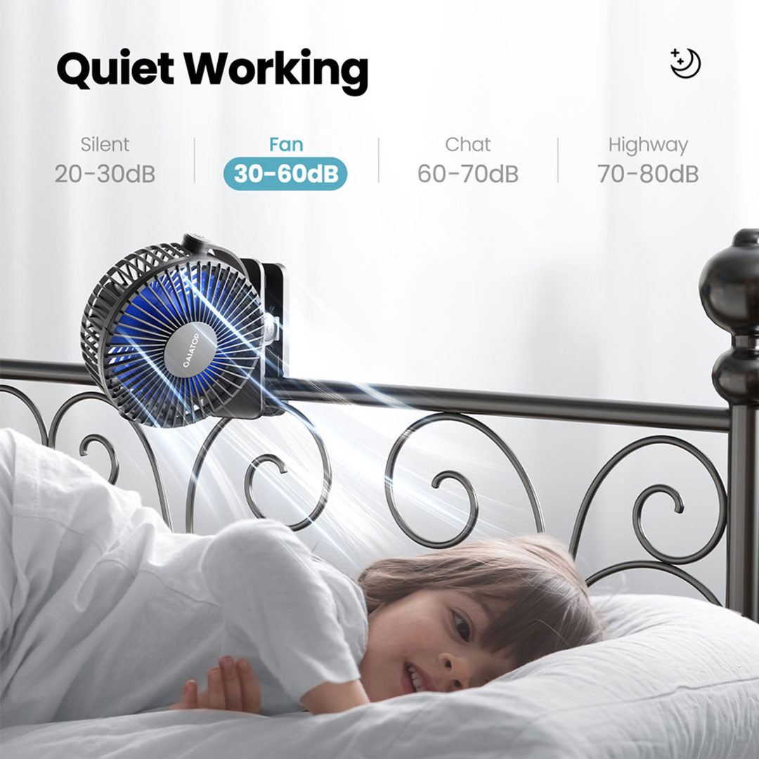 360° Baby-Safe Clip Fan 10H Runtime, 25dB Quiet & Military-Durable for Stroller/Desk CF-40