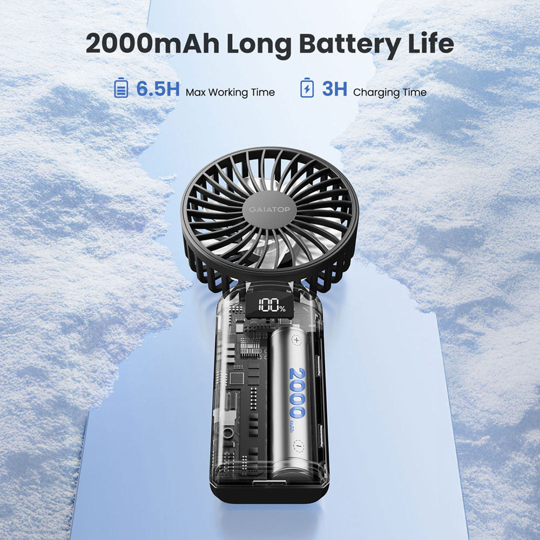 Gaiatop Portable Handheld Fan With Digital Display Foldable 3 Speed USB Ideal For Desk And Travel HF-06