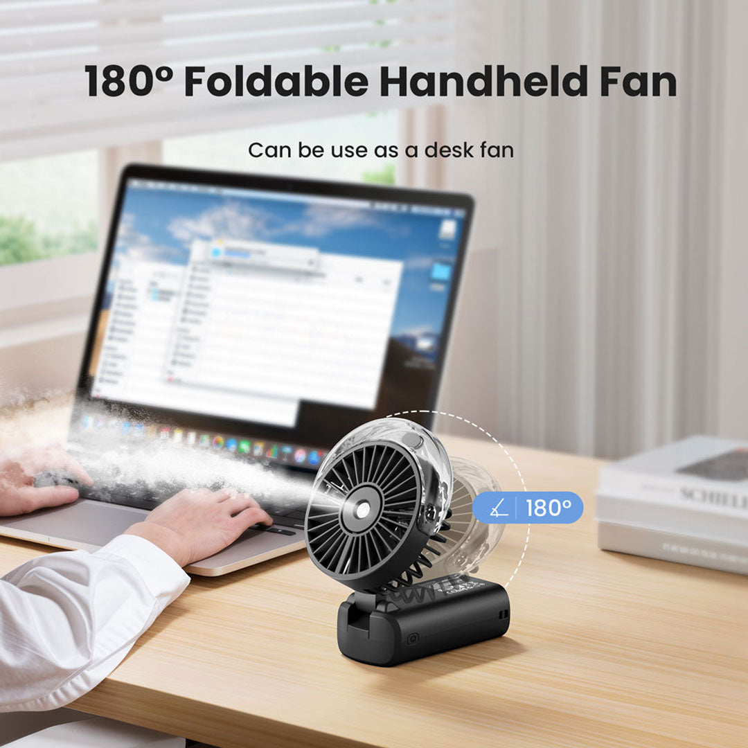 Gaiatop Portable Foldable Mist Fan With Digital Display 3-Speed USB Rechargeable Handheld & Desk Use HF-07