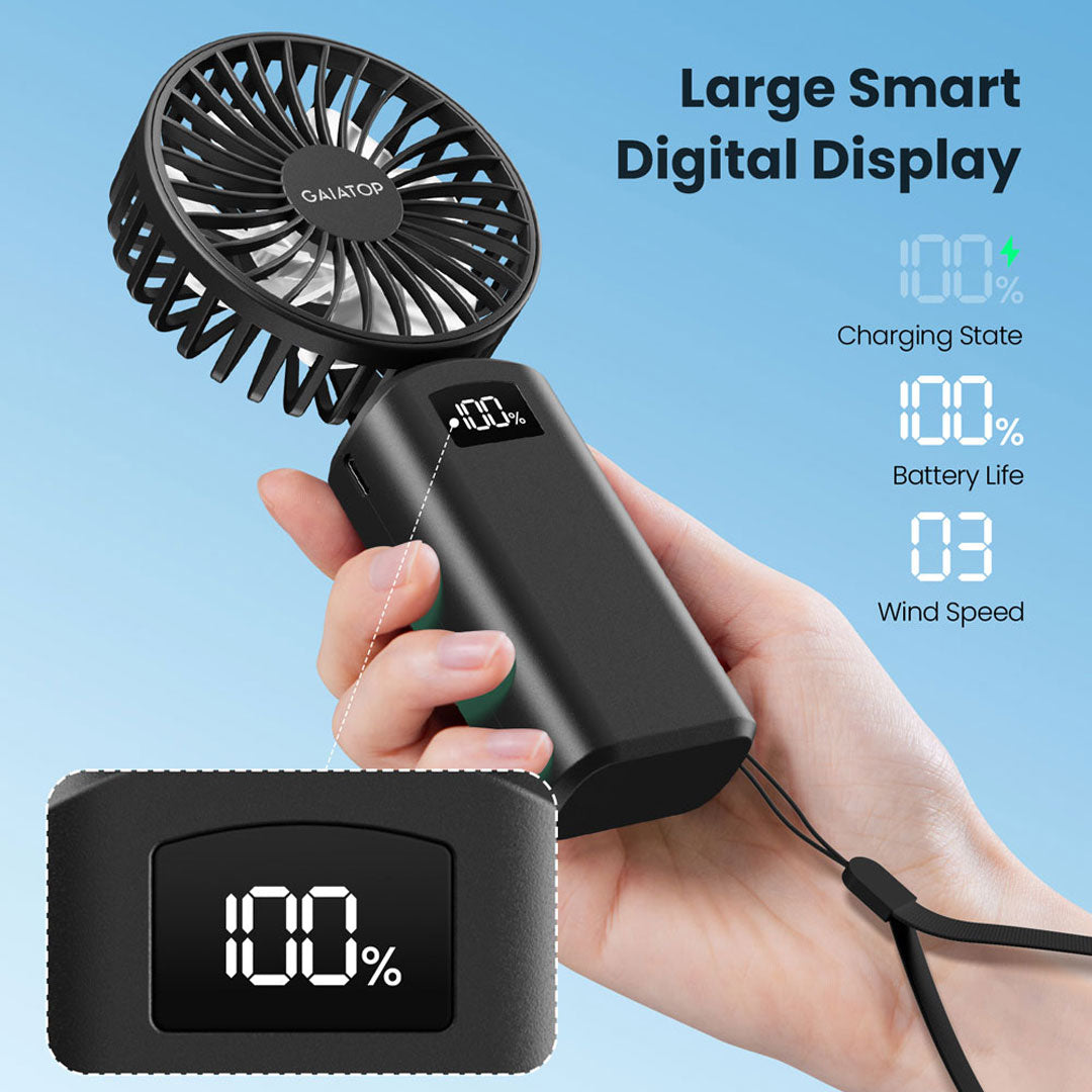 Gaiatop Portable Handheld Fan With Digital Display Foldable 3 Speed USB Ideal For Desk And Travel HF-06