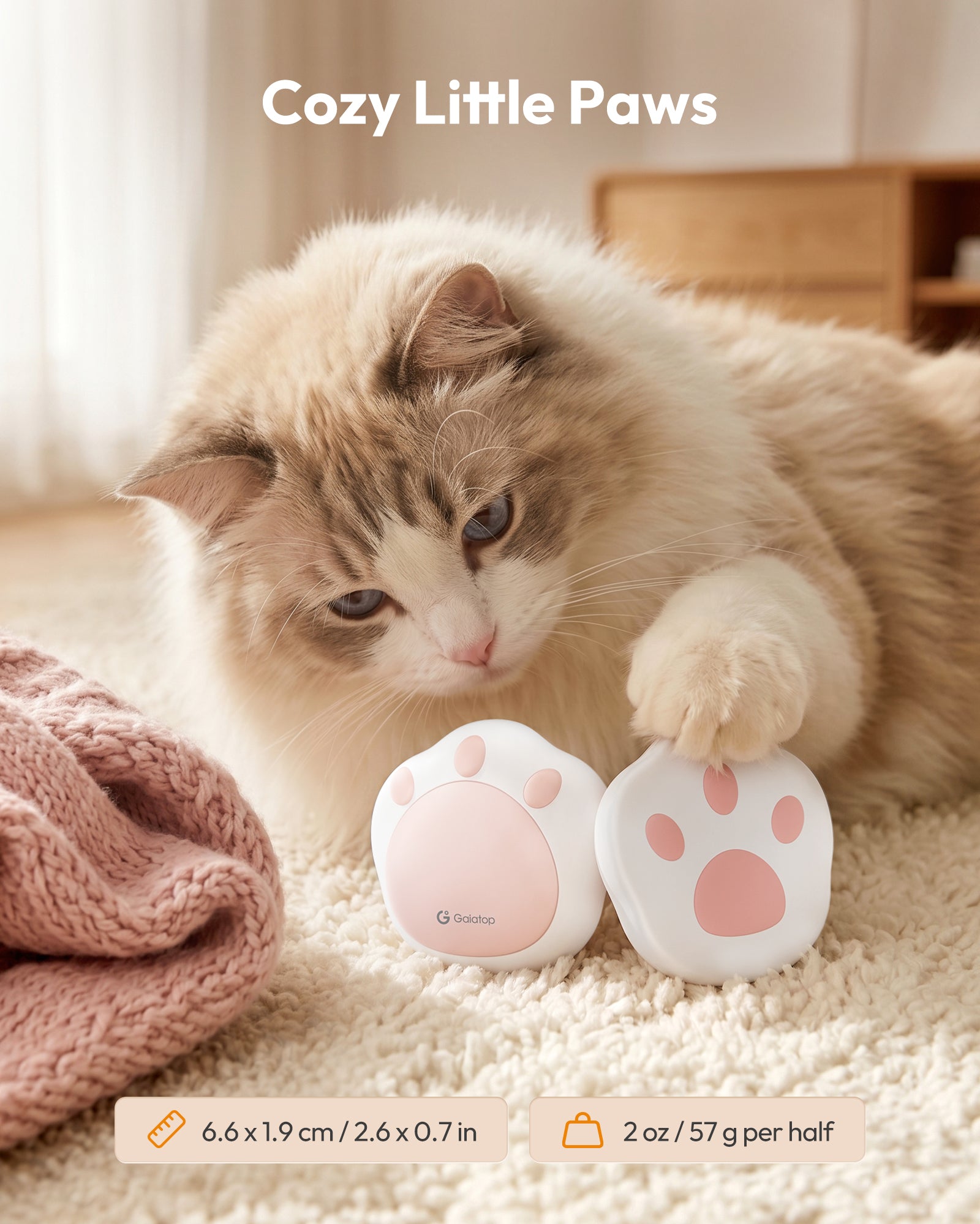 Gaiatop Rechargeable Hand Warmers 2 Pack, Cute Cat Paw Magnetic Design HW-06A