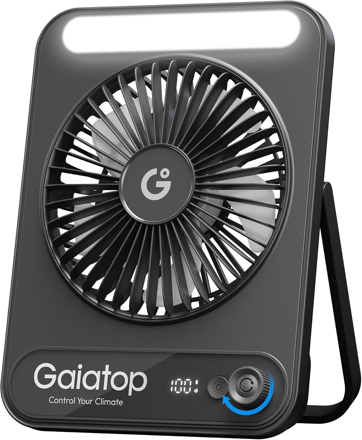gaiatop Small Desk Fan USB, 4000mAh Table Fan with 3 LED Light, 5.5-18H Runtime, Quiet Fans for Bedroom Desktop DF-03