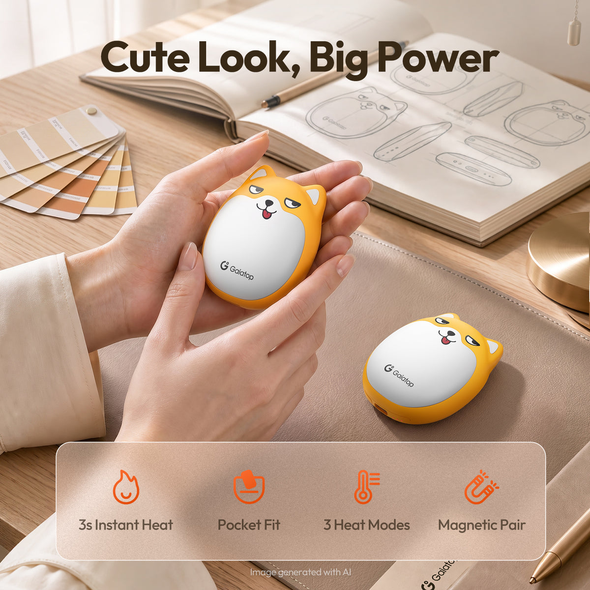 Gaiatop Rechargeable Hand Warmers 2 Pack, Cute Dog Magnetic Design HW-16