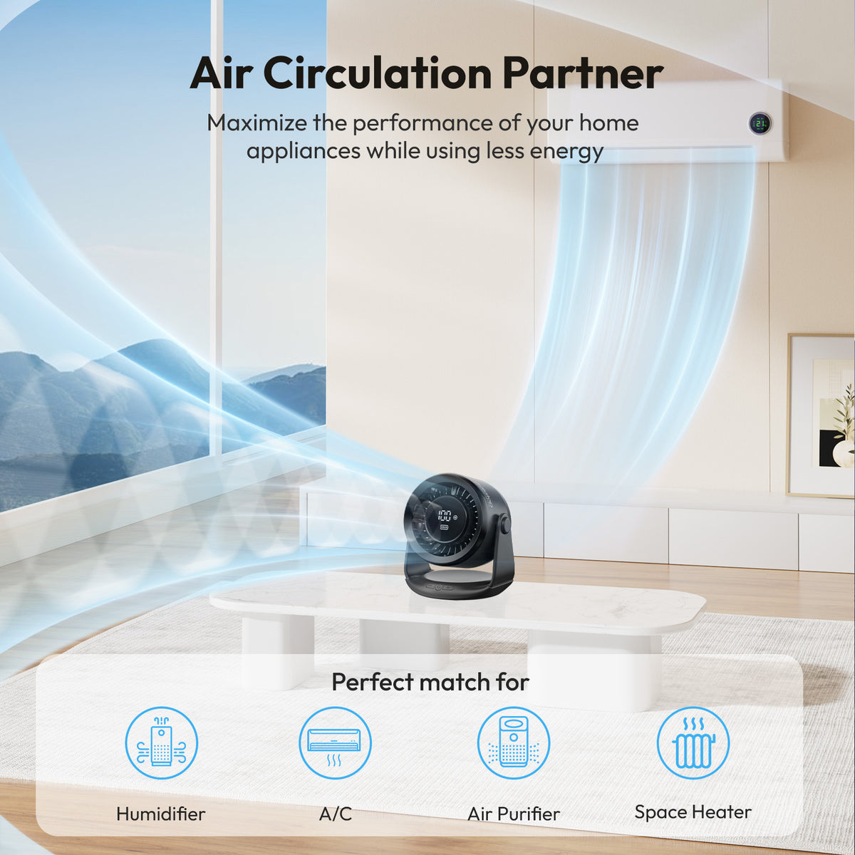 Gaiatop Desktop Fan Battery Life Wall Mounted Desktop Dual Use AF-02