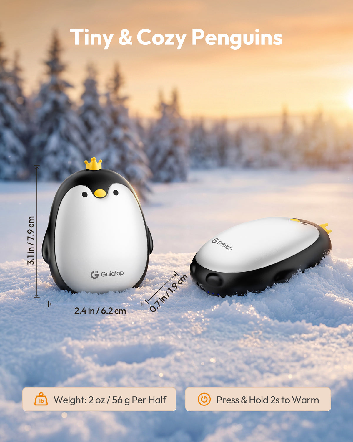 Gaiatop Magnetic Hand Warmers Rechargeable 2 Pack, Pocket Penguin HW-05A