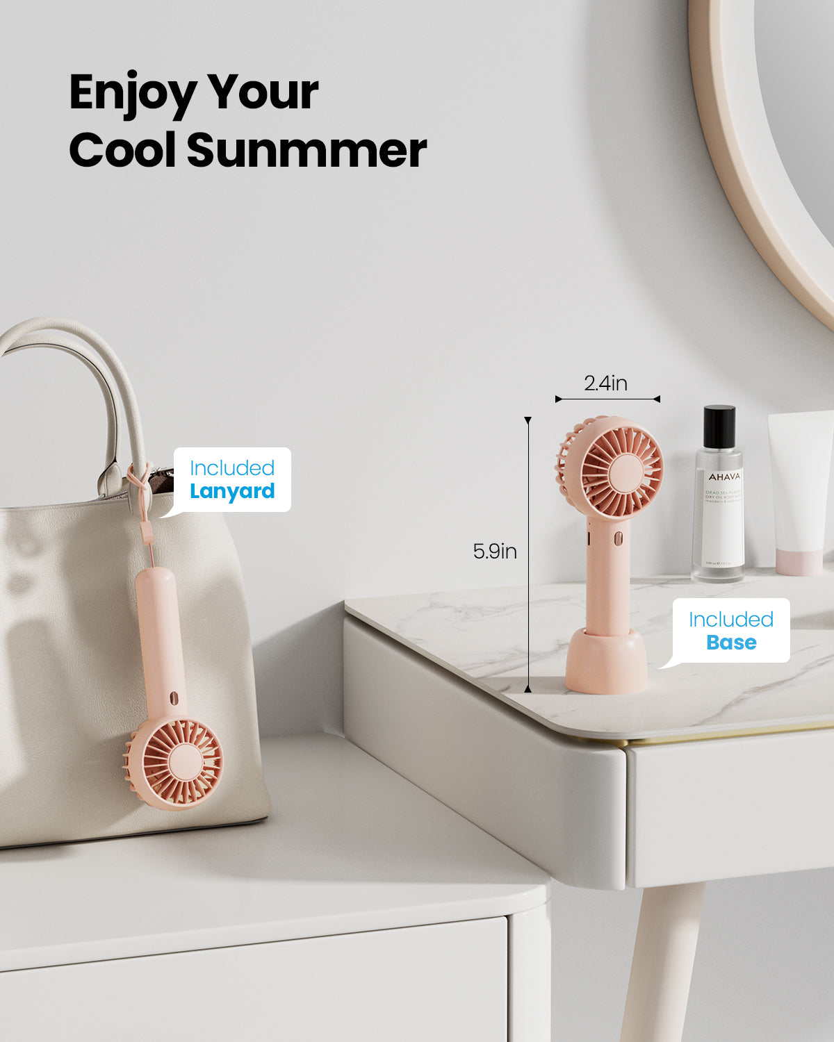 Gaiatop Mini Portable Fan, Small and Powerful, Cute Design 3 Speed Personal Handheld fan and Desktop with Base, Lightweight USB Rechargeable for Travel Lash Makeup Girl Women Summer Gift  BP26