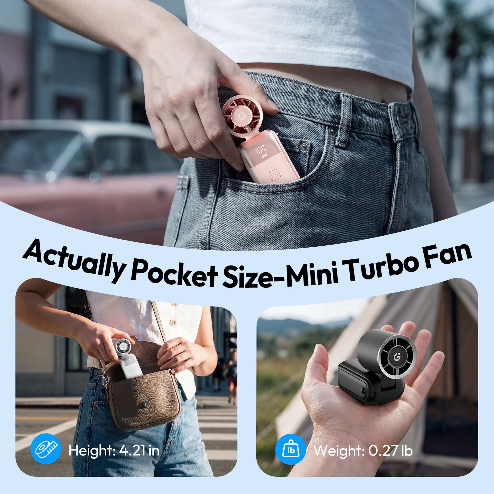 Gaiatop Portable Mini Fan Handheld, 3-in-1 Foldable Pocket Fan HF-25