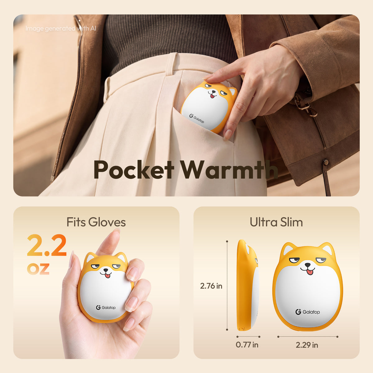 Gaiatop Rechargeable Hand Warmers 2 Pack, Cute Dog Magnetic Design HW-16