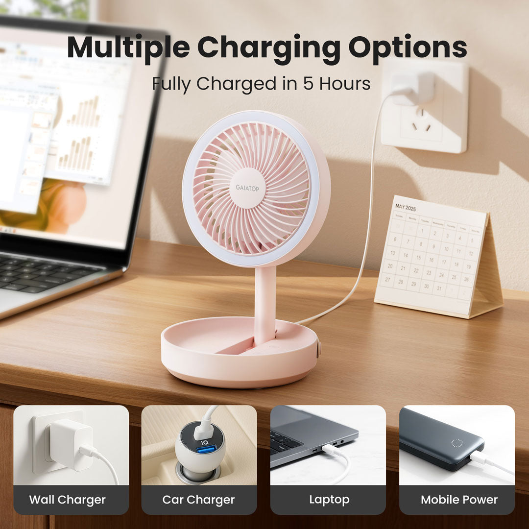 Gaiatop Foldable Rechargeable Table Fan with LED Light FF-01