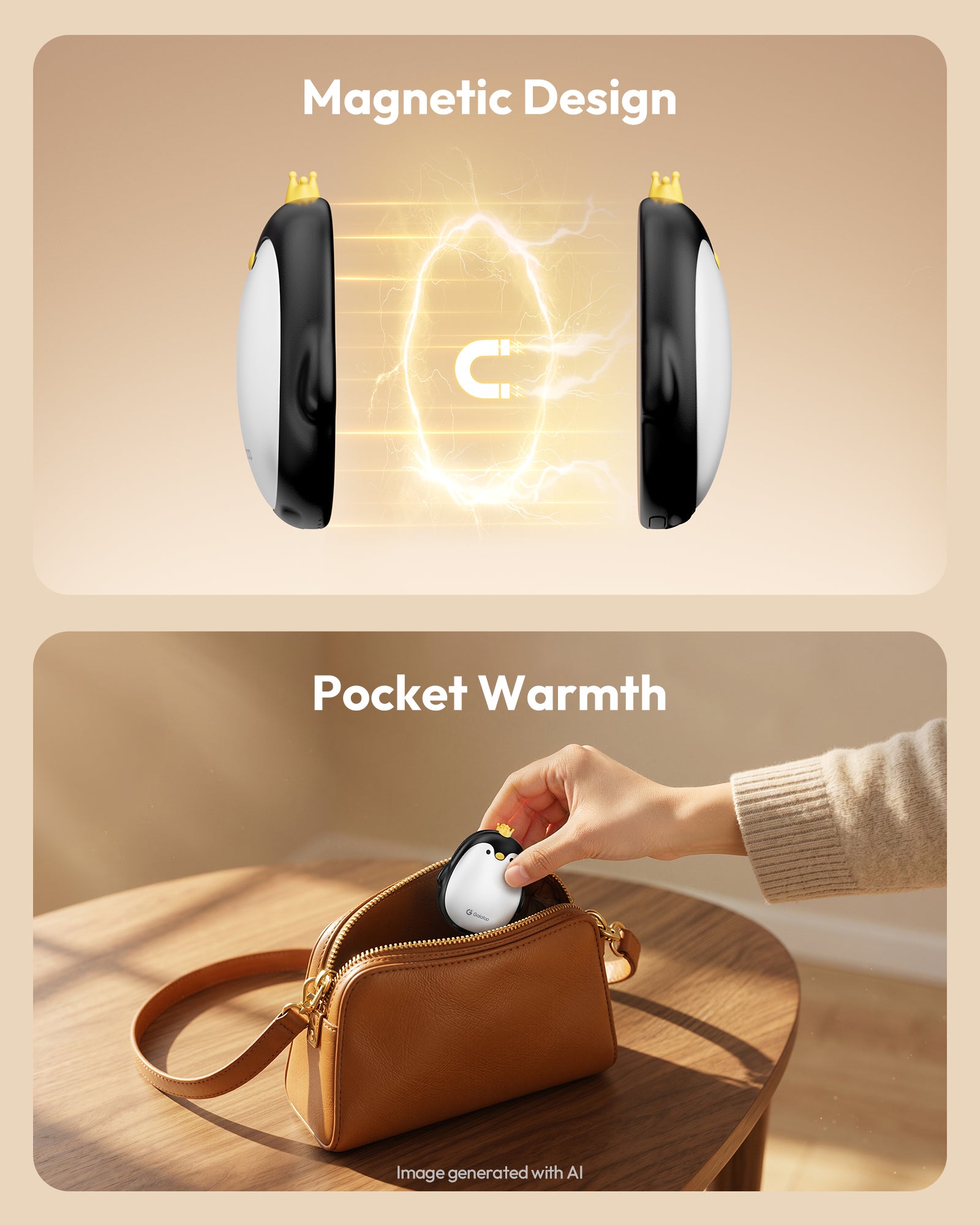 Gaiatop Magnetic Hand Warmers Rechargeable 2 Pack, Pocket Penguin HW-05A