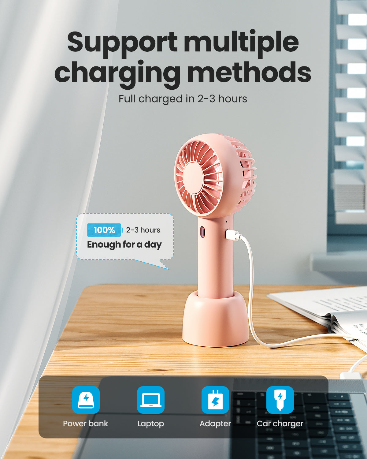Gaiatop Mini Portable Fan, Small and Powerful, Cute Design 3 Speed Personal Handheld fan and Desktop with Base, Lightweight USB Rechargeable for Travel Lash Makeup Girl Women Summer Gift  BP26