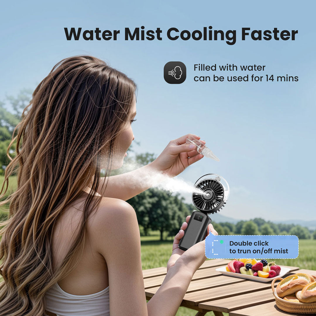 Gaiatop Portable Foldable Mist Fan With Digital Display 3-Speed USB Rechargeable Handheld & Desk Use HF-07