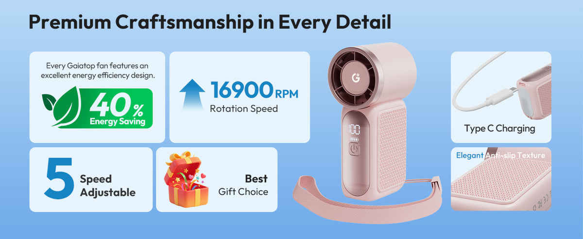 Gaiatop Ultra-Compact Turbo Handheld Fan with LED Display - Pocket-Sized, High-Speed Cooling HF-18