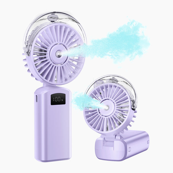 Portable Foldable Mist Fan With Digital Display 3-Speed USB Rechargeable Handheld & Desk Use HF-07