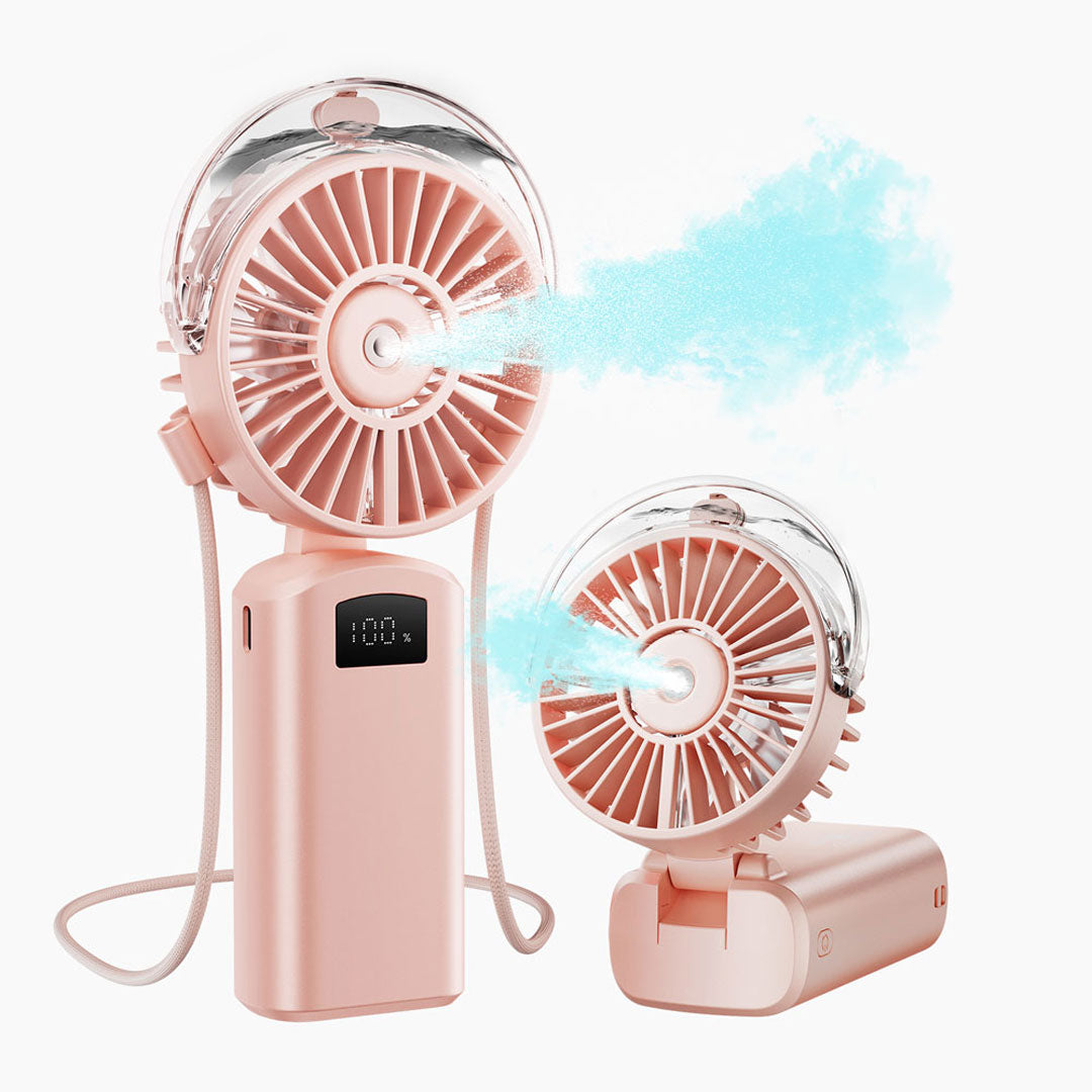 Gaiatop Portable Foldable Mist Fan With Digital Display 3-Speed USB Rechargeable Handheld & Desk Use HF-07
